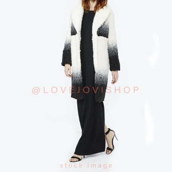 RunwayMaje Ombre Mid Length Black White Teddy CoatStreetwear Glam$755